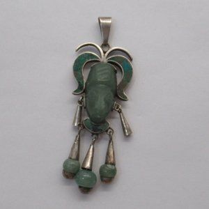 Vintage 925 and Jade Aztec Head By Jose Marmolejo